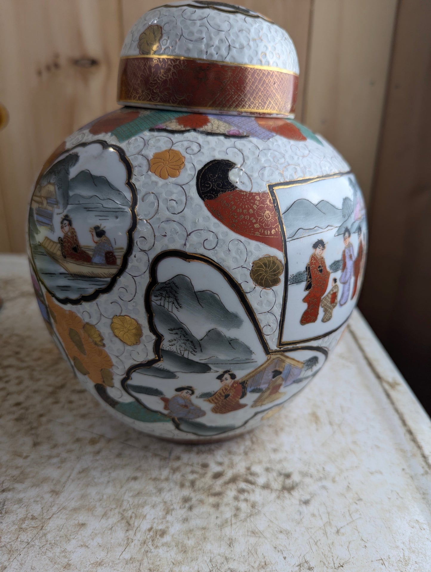 Vintage Satsuma-Style Ceramic Ginger Jar
