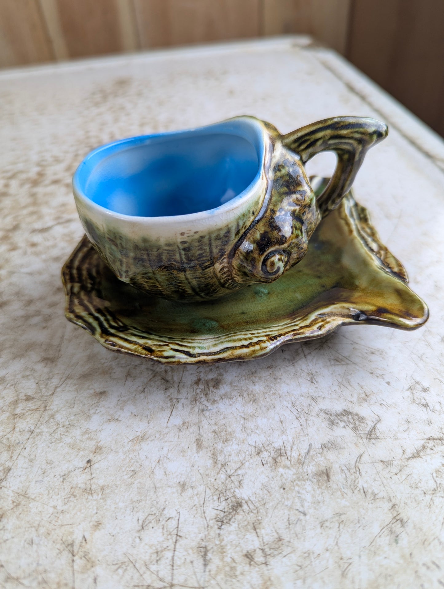 1950s Japanese Oyster and Conch Shell Teacup and Saucer Set