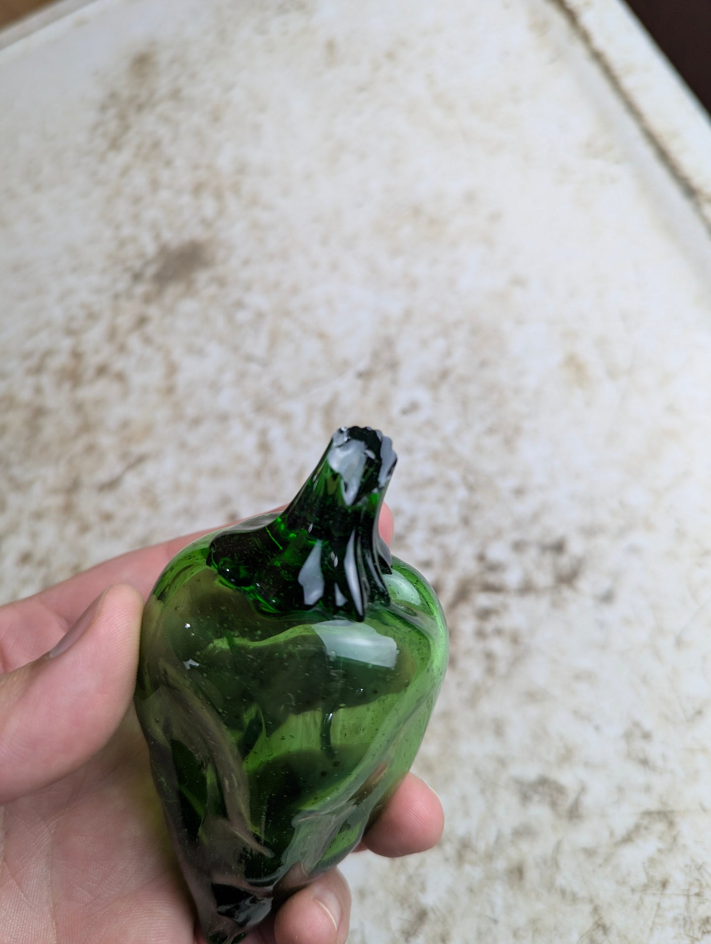 Vintage Murano Style Hand-Blown Art Glass Green Pepper Fruit - Damaged Stem