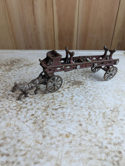 Antique Canadian Made Cast Iron Fire Wagon Toy - Damaged