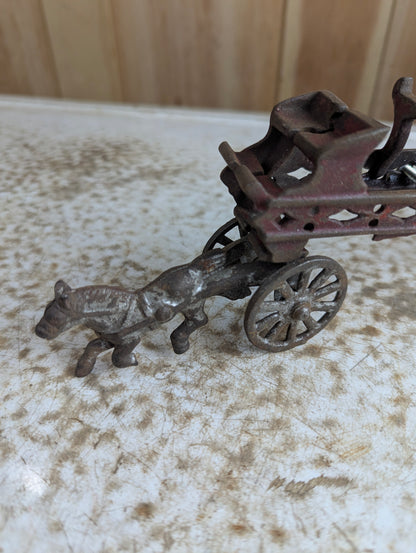 Antique Canadian Made Cast Iron Fire Wagon Toy - Damaged
