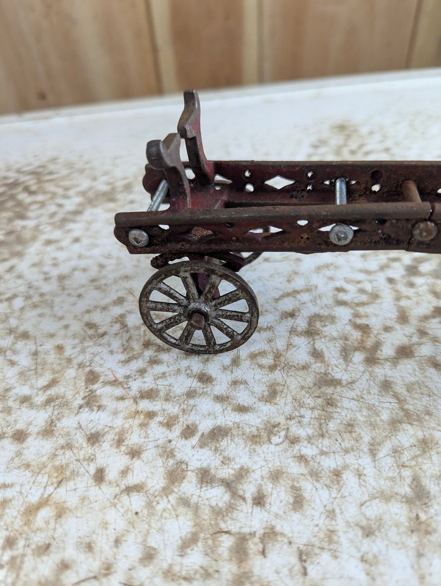 Antique Canadian Made Cast Iron Fire Wagon Toy - Damaged