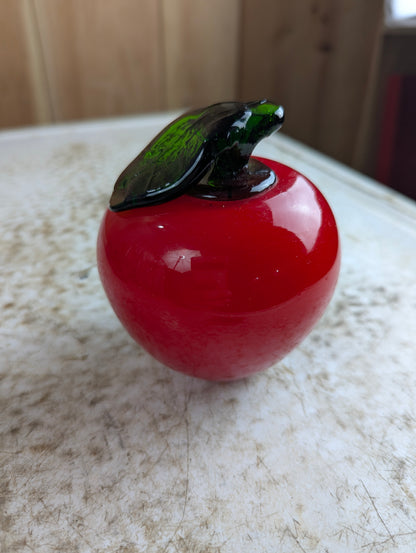 Vintage Murano Style Hand-blown Art Glass Red Apple Fruit