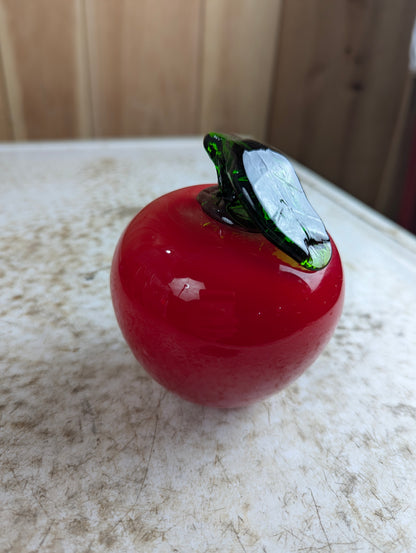 Vintage Murano Style Hand-blown Art Glass Red Apple Fruit