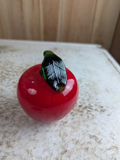Vintage Murano Style Hand-blown Art Glass Red Apple Fruit