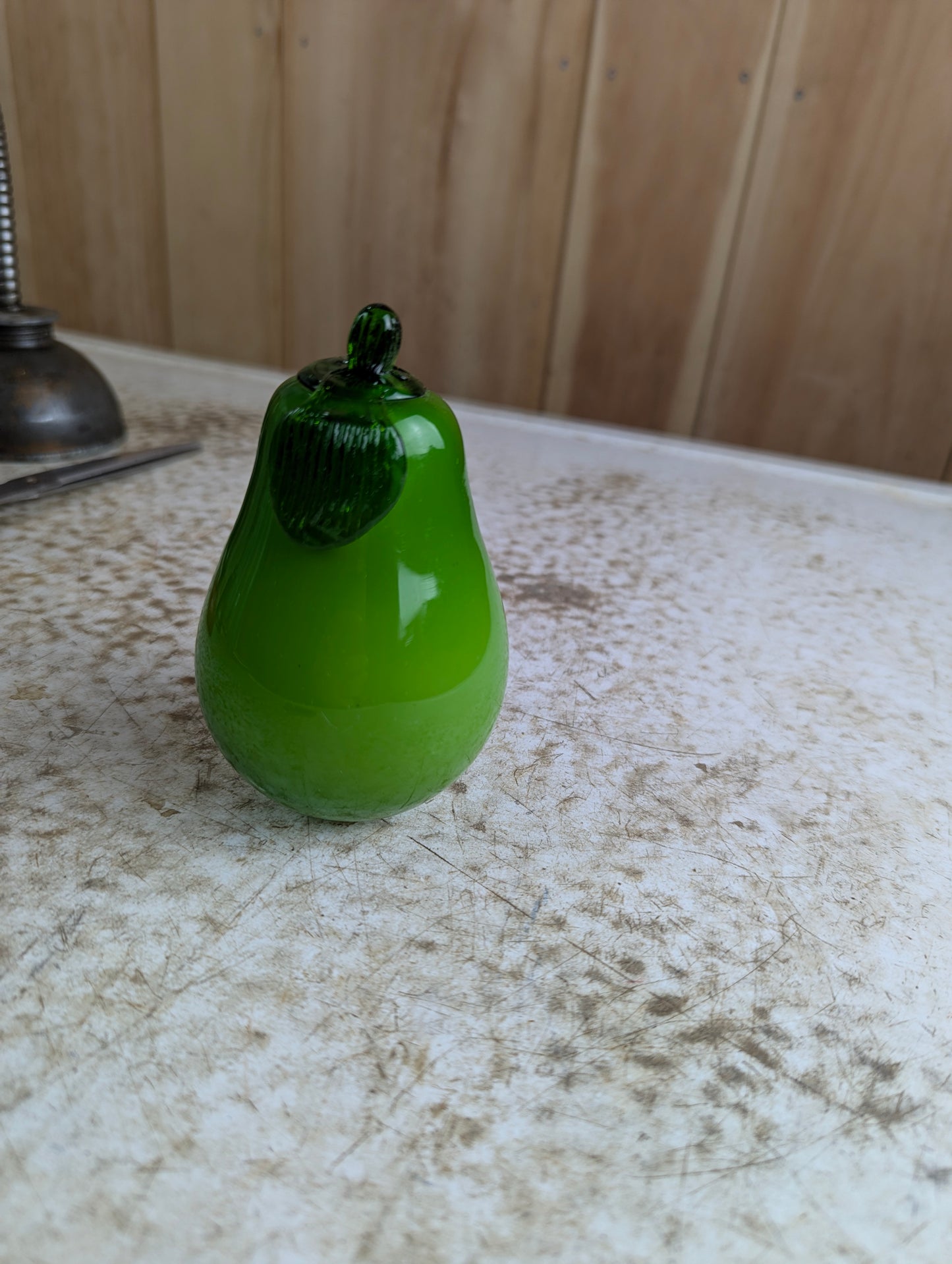 Vintage Murano Style Hand-blown Art Glass Green Pear Fruit