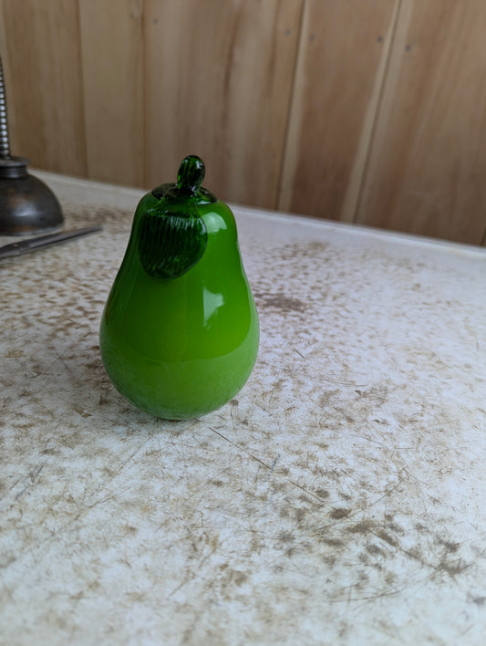Vintage Murano Style Hand-blown Art Glass Green Pear Fruit