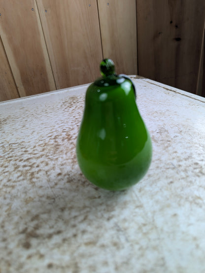 Vintage Murano Style Hand-blown Art Glass Green Pear Fruit