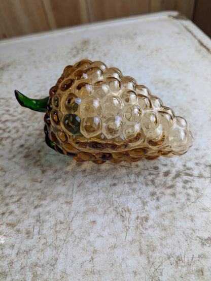 Vintage Murano Style Hand-blown Art Glass Amber Grapes Fruit