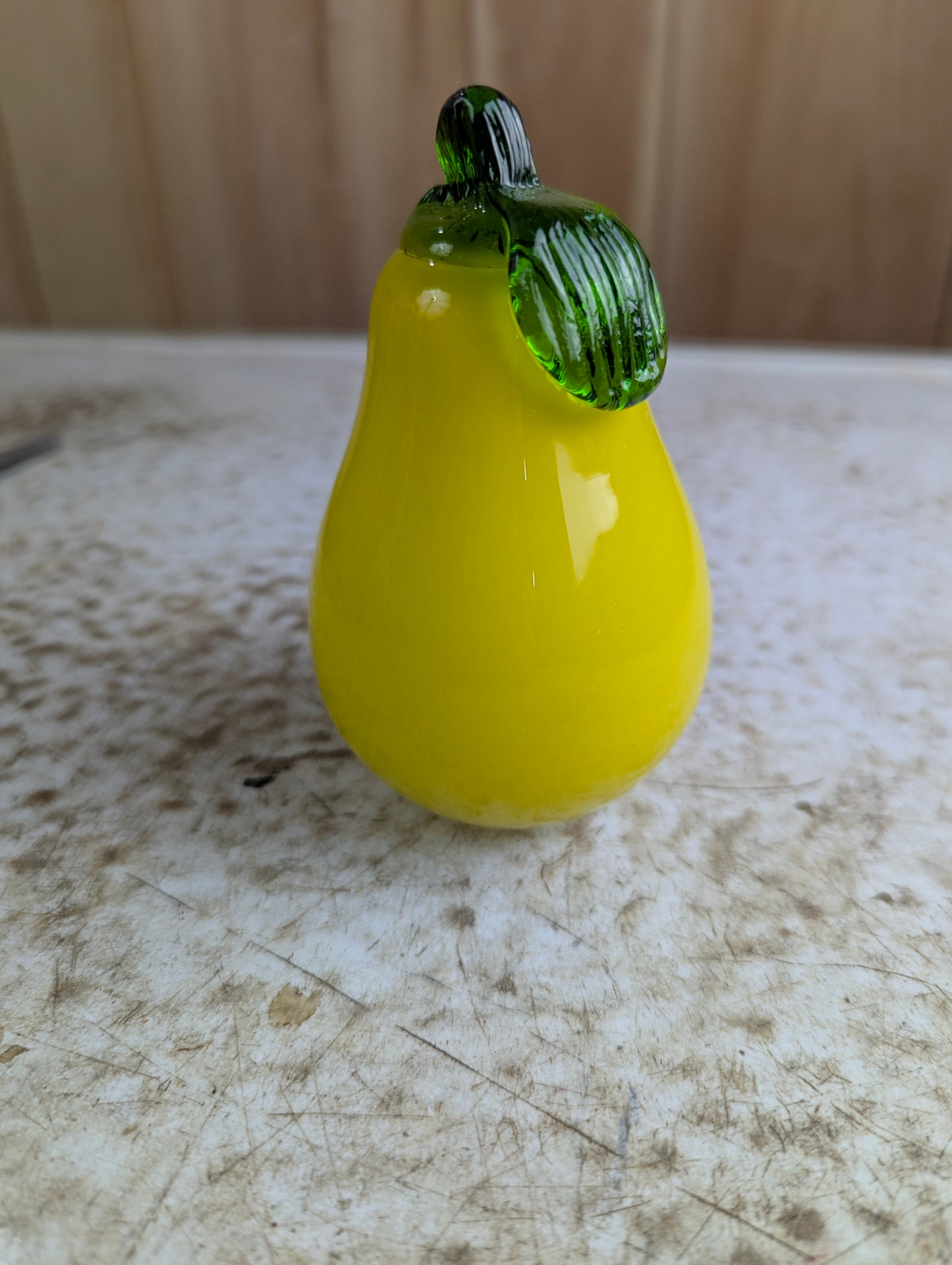 Vintage Murano Style Hand-blown Art Glass Yellow Pear Fruit