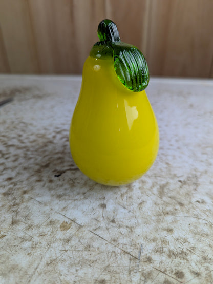 Vintage Murano Style Hand-blown Art Glass Yellow Pear Fruit