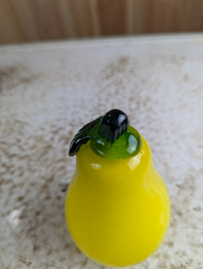 Vintage Murano Style Hand-blown Art Glass Yellow Pear Fruit