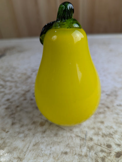 Vintage Murano Style Hand-blown Art Glass Yellow Pear Fruit