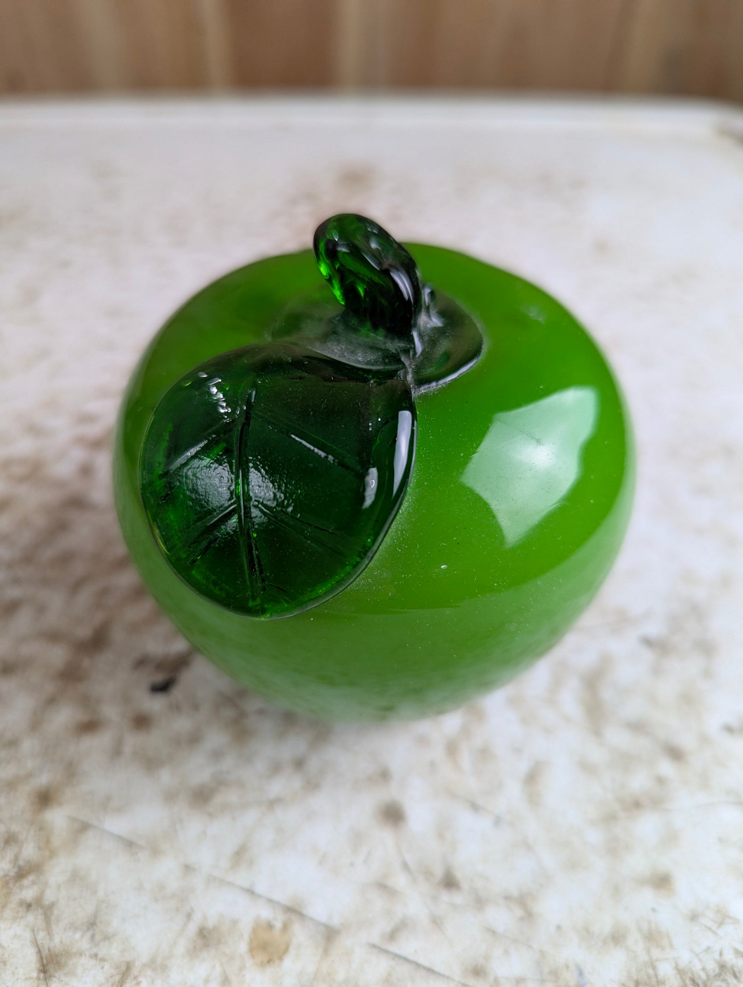 Vintage Murano Style Hand-blown Art Glass Green Apple Fruit