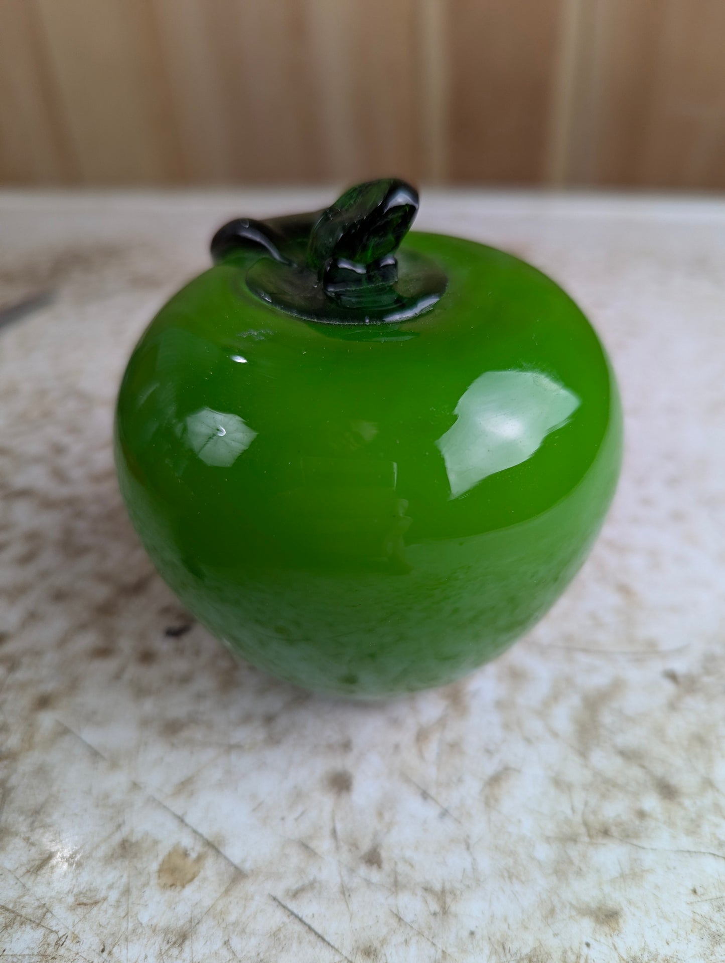 Vintage Murano Style Hand-blown Art Glass Green Apple Fruit