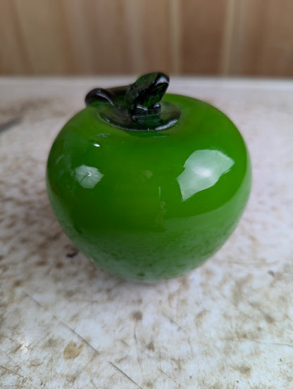 Vintage Murano Style Hand-blown Art Glass Green Apple Fruit