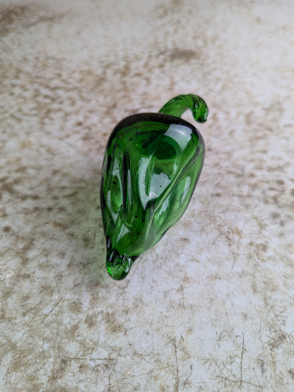Vintage Murano Style Hand-blown Art Glass Green Pepper Fruit