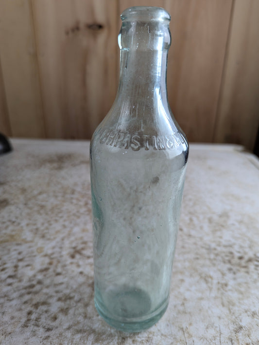 J Christin & Co, Montreal Antique Embossed Aqua Glass Soda Bottle