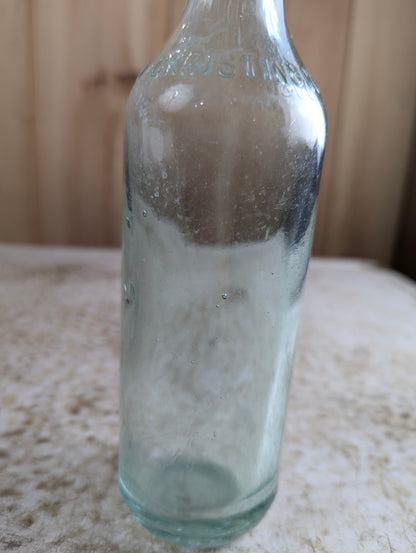 J Christin & Co, Montreal Antique Embossed Aqua Glass Soda Bottle