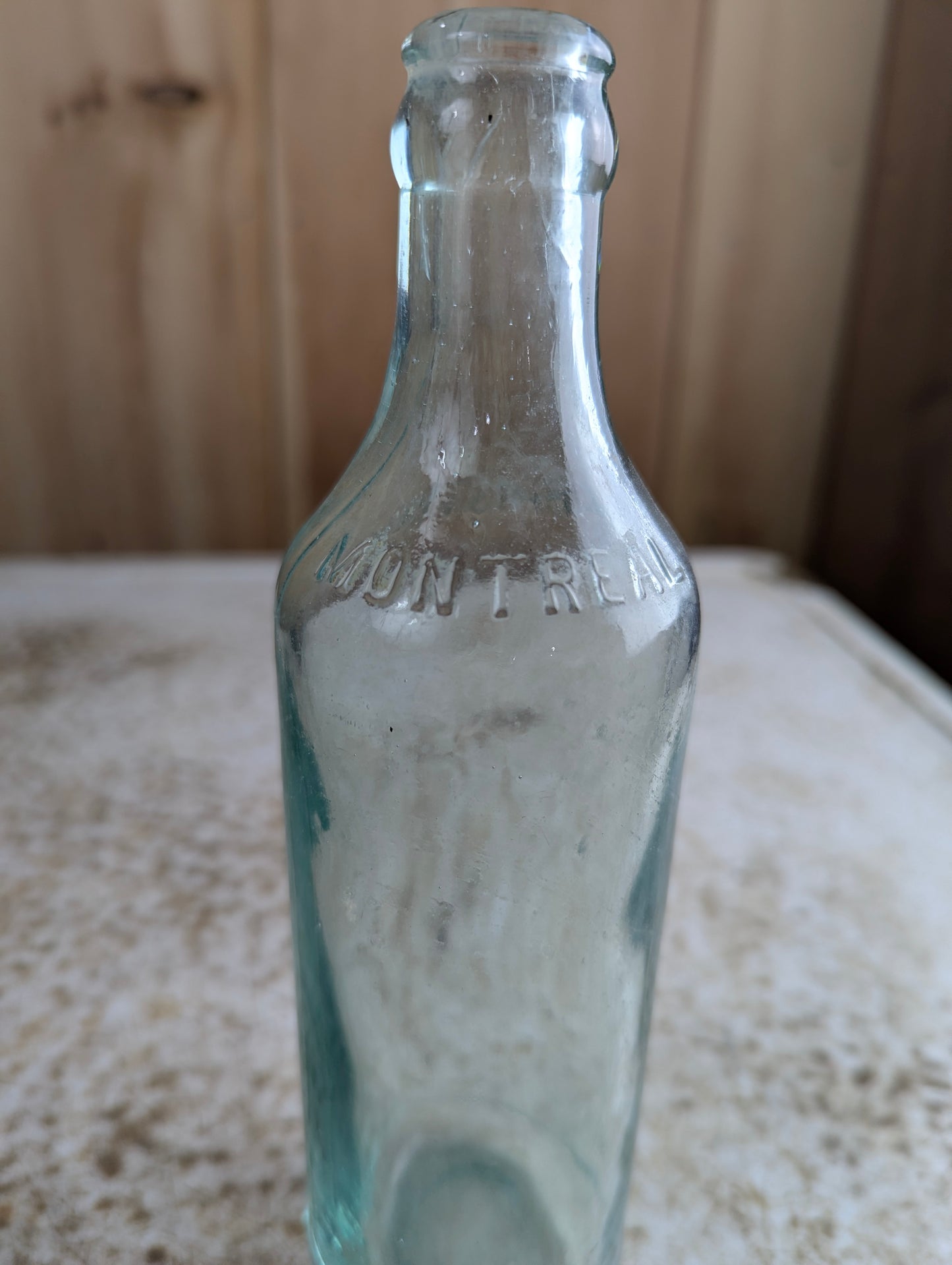 J Christin & Co, Montreal Antique Embossed Aqua Glass Soda Bottle