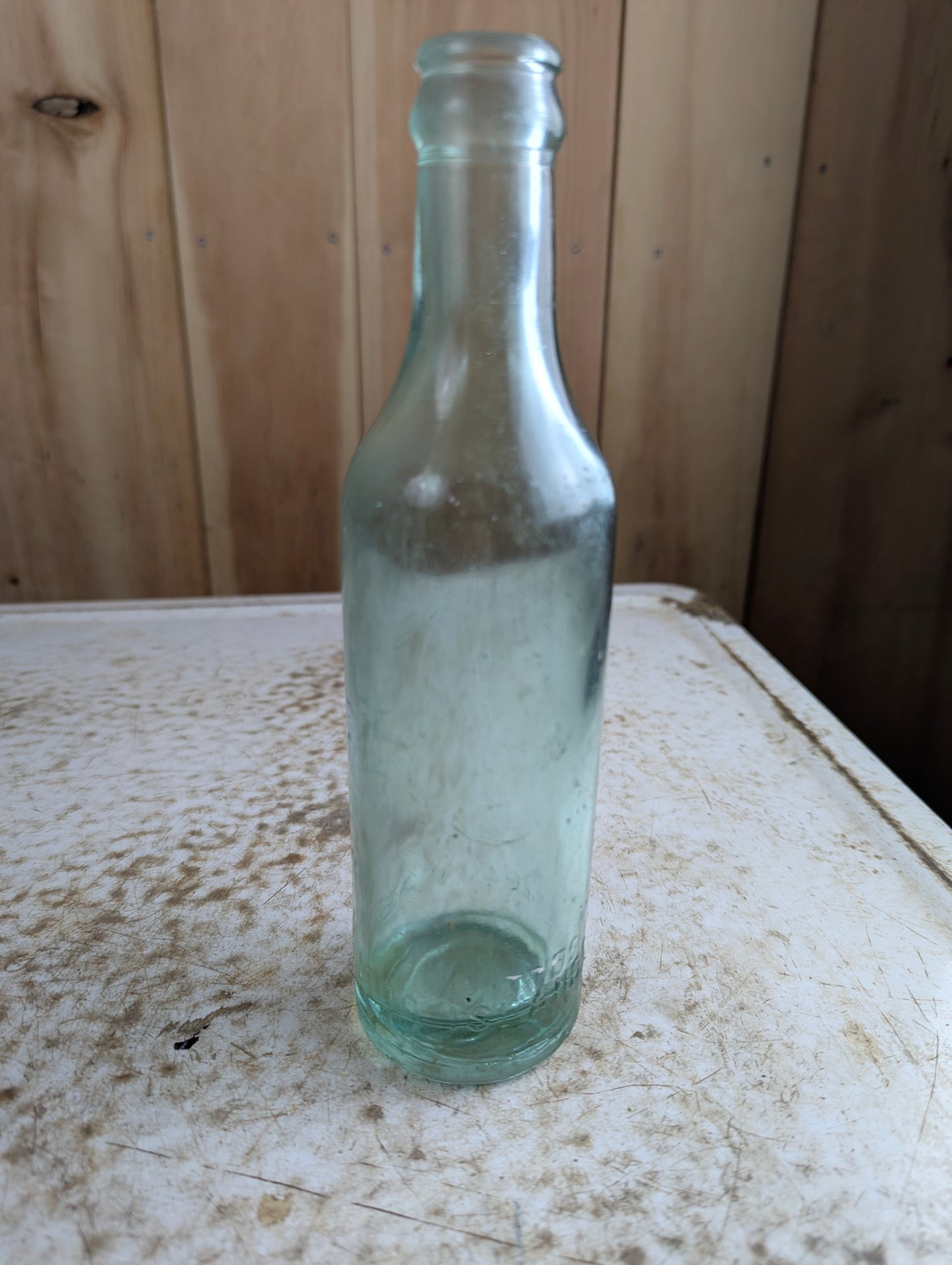 1000 Islands Antique Embossed Aqua Glass Mineral Water Soda Bottle