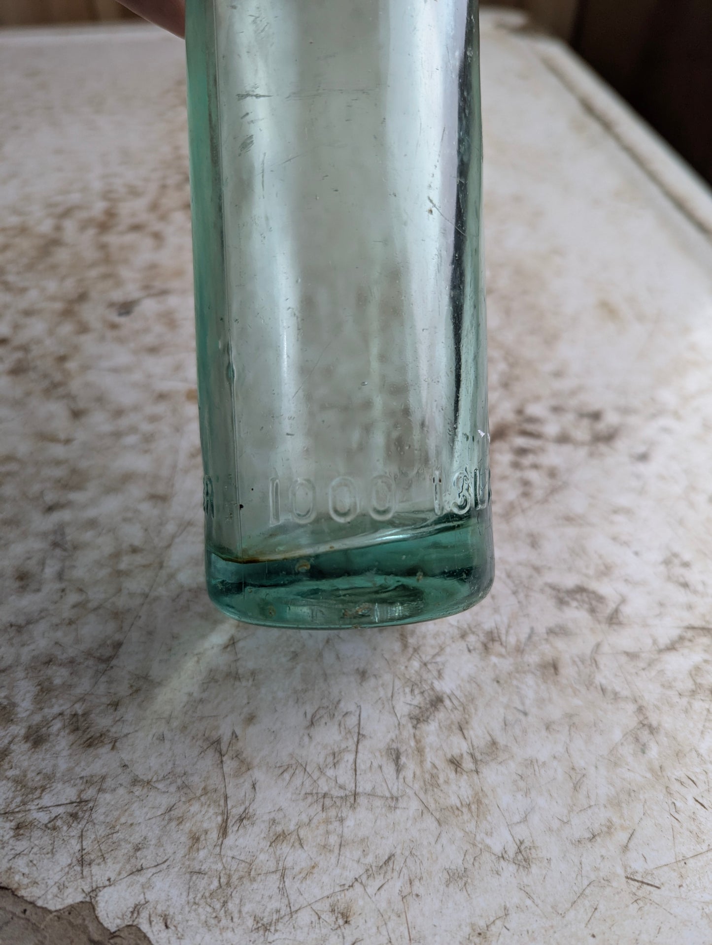 1000 Islands Antique Embossed Aqua Glass Mineral Water Soda Bottle