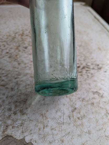 1000 Islands Antique Embossed Aqua Glass Mineral Water Soda Bottle