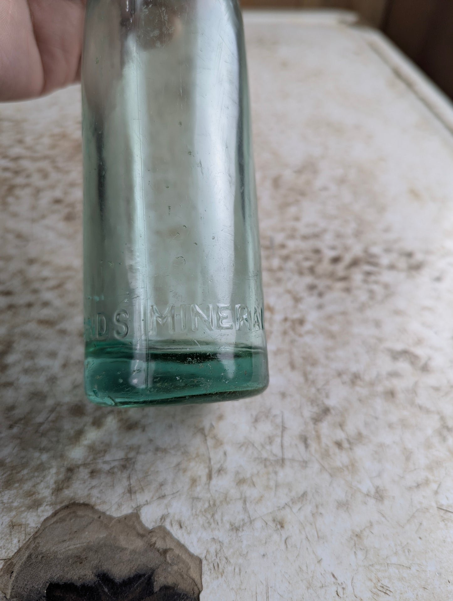 1000 Islands Antique Embossed Aqua Glass Mineral Water Soda Bottle