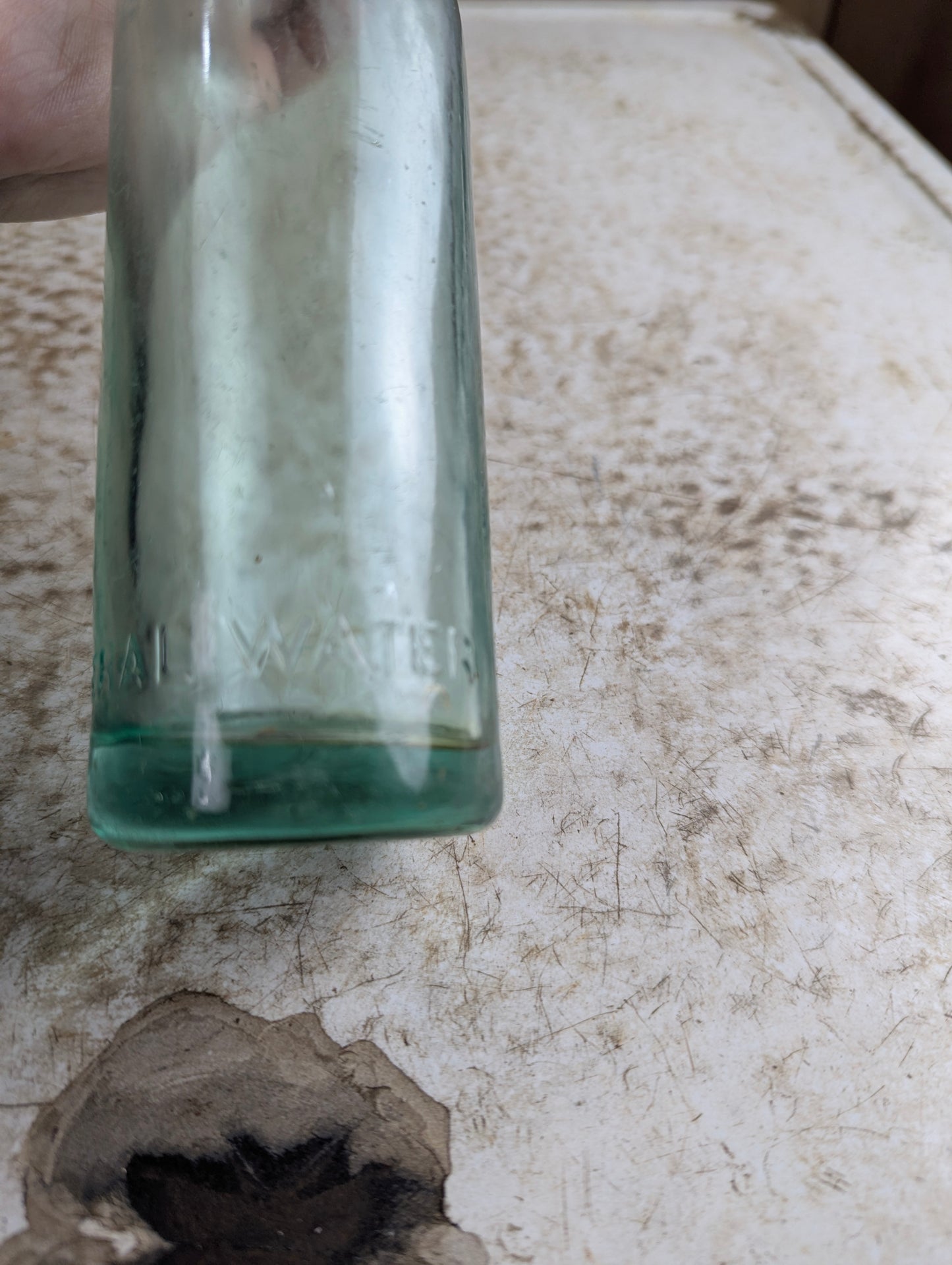 1000 Islands Antique Embossed Aqua Glass Mineral Water Soda Bottle
