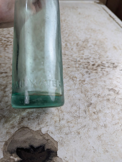 1000 Islands Antique Embossed Aqua Glass Mineral Water Soda Bottle