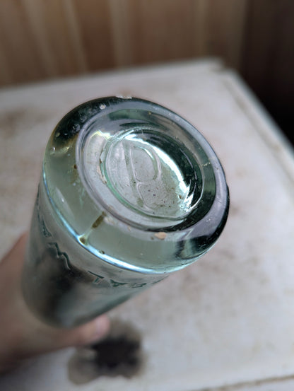 1000 Islands Antique Embossed Aqua Glass Mineral Water Soda Bottle