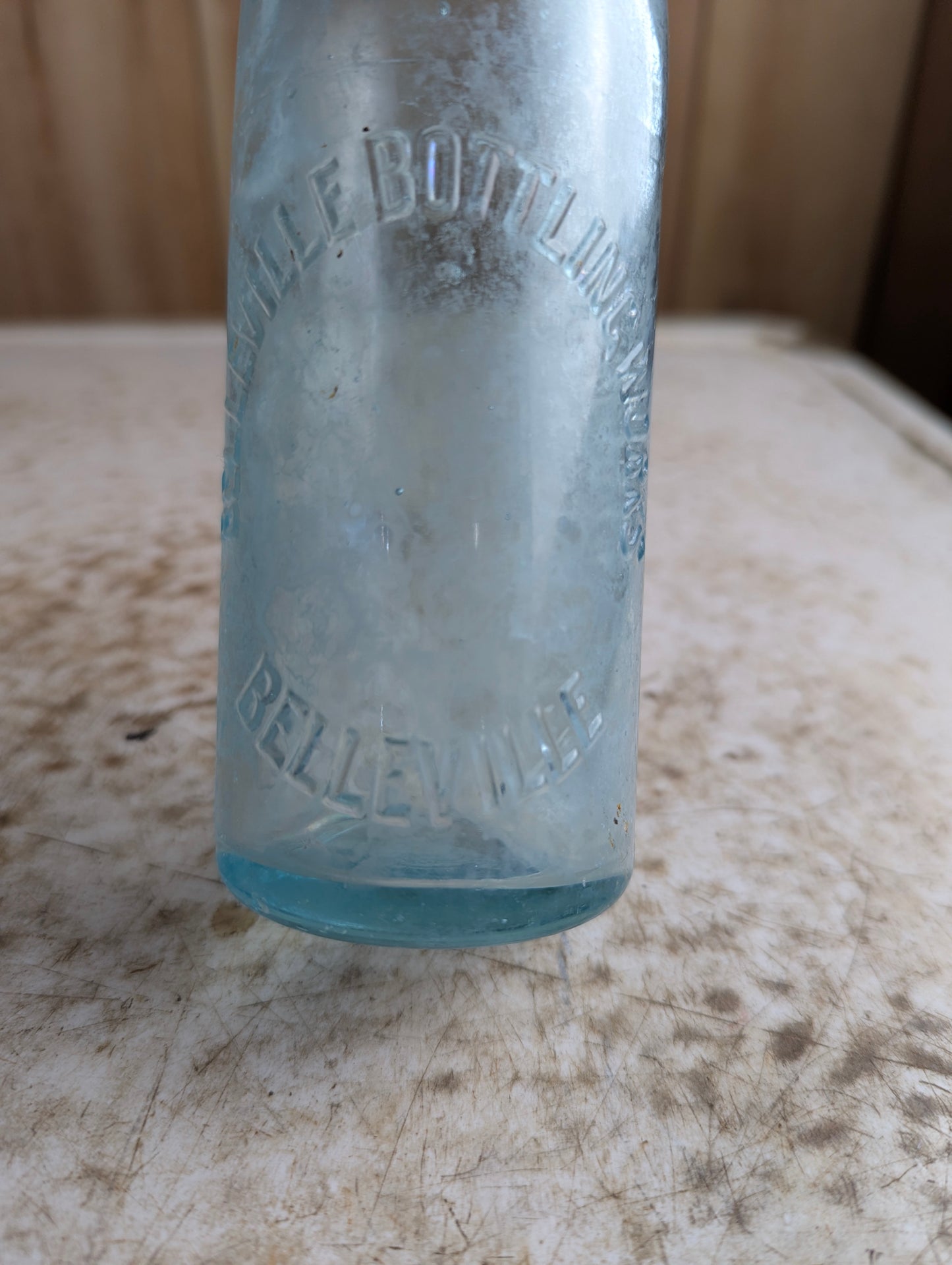 Belleville Bottling Company Antique Embossed Aqua Blue Glass Soda Bottle