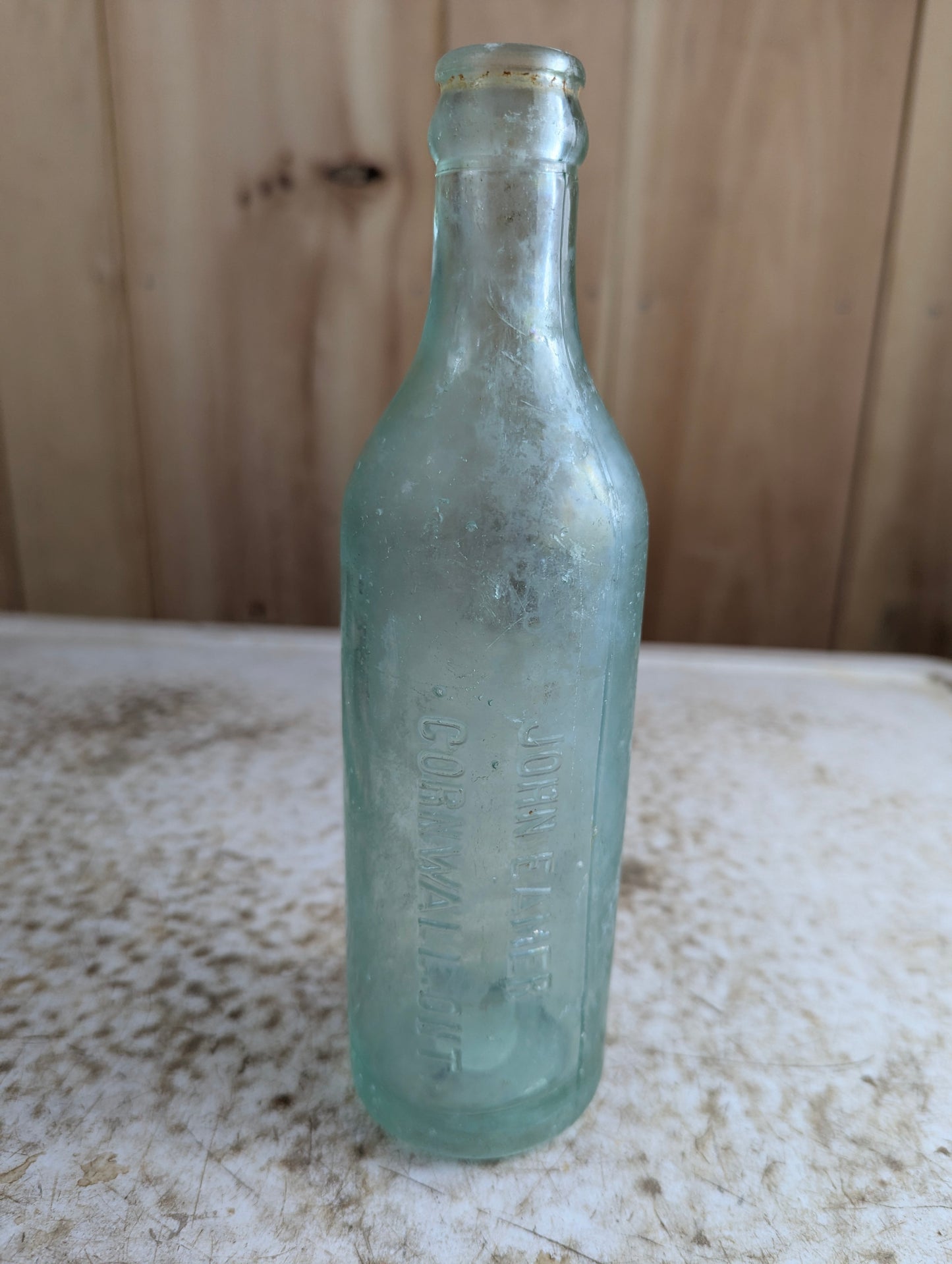 John Eamer Cornwall Ontario Antique Embossed Aqua Glass Soda Bottle
