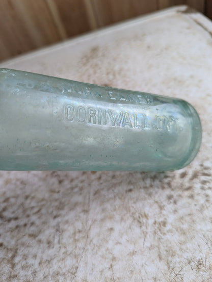 John Eamer Cornwall Ontario Antique Embossed Aqua Glass Soda Bottle