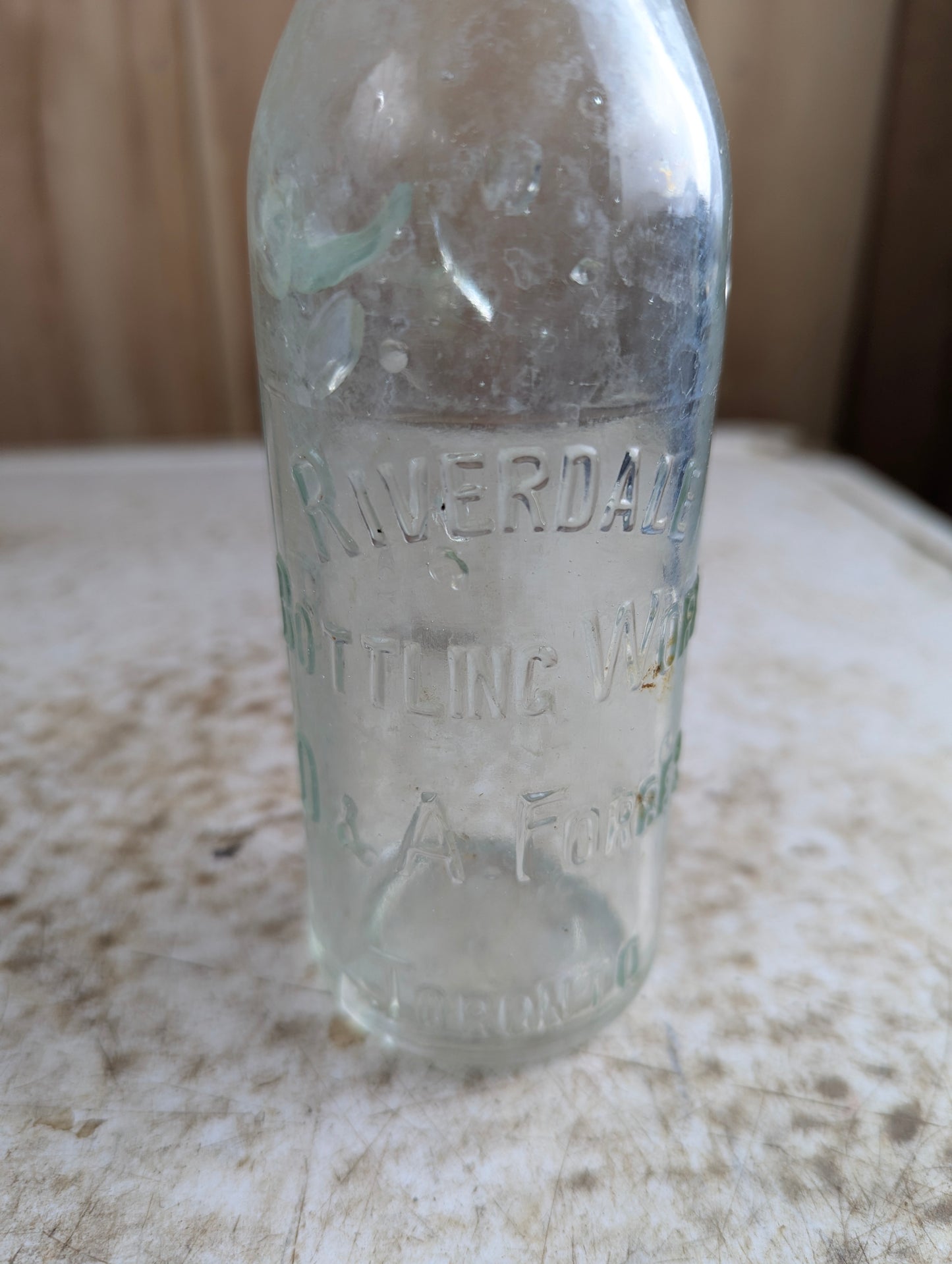 Riverdale Bottling Works Toronto Antique Embossed Clear Glass Soda Bottle