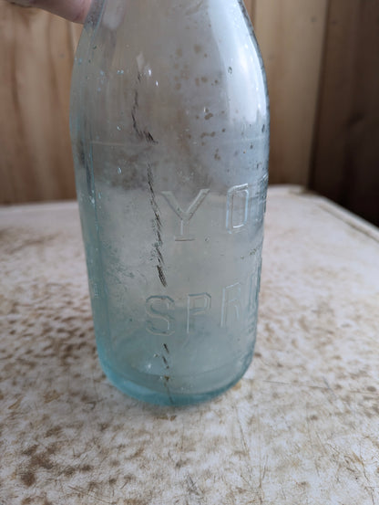 York Springs Antique Embossed Aqua Blue Glass Large Soda Bottle