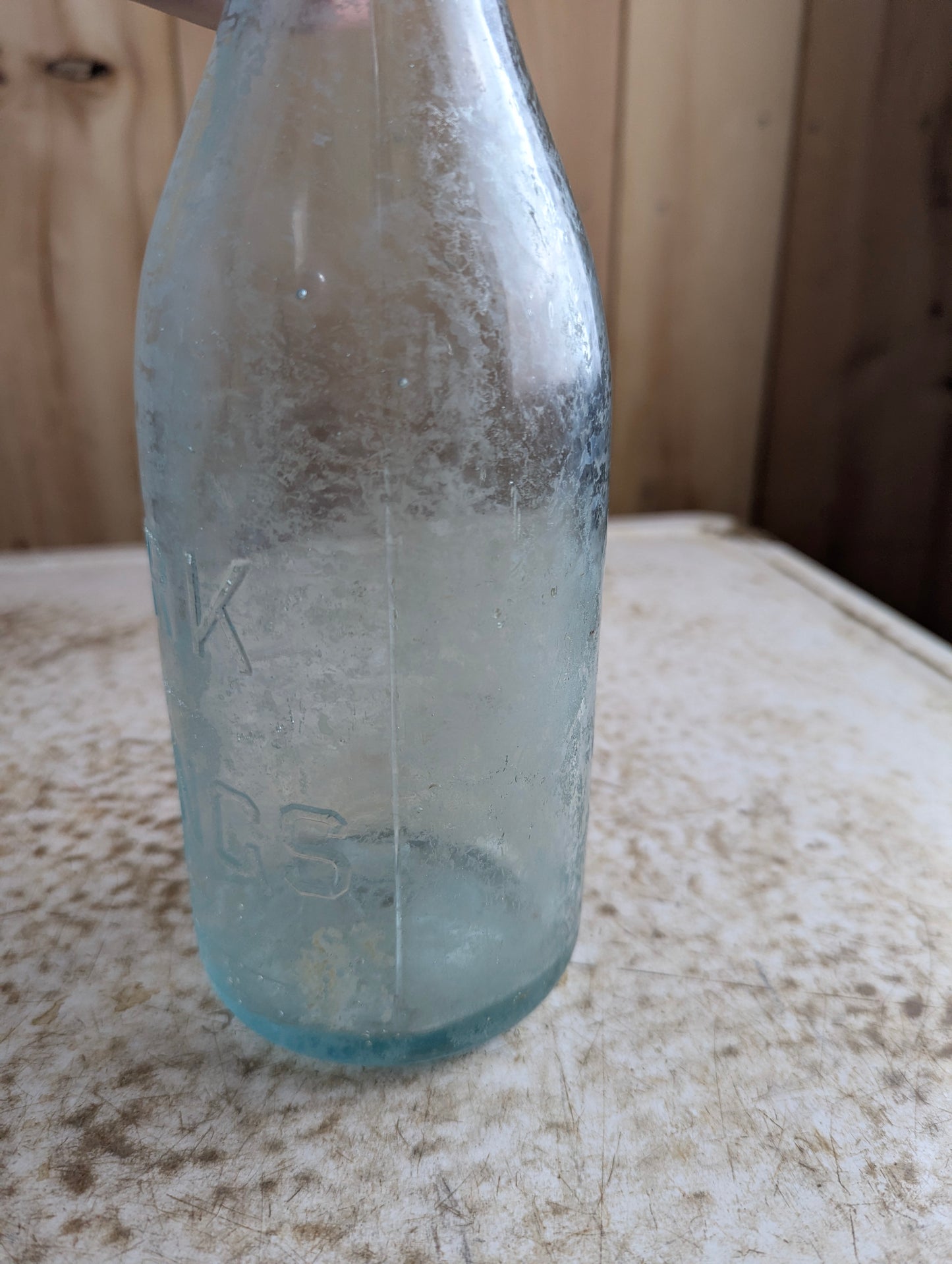 York Springs Antique Embossed Aqua Blue Glass Large Soda Bottle