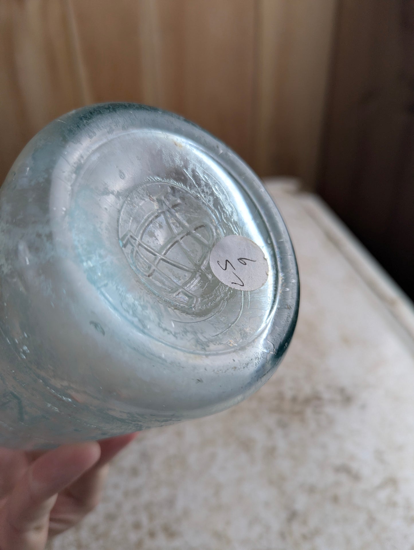 York Springs Antique Embossed Aqua Blue Glass Large Soda Bottle