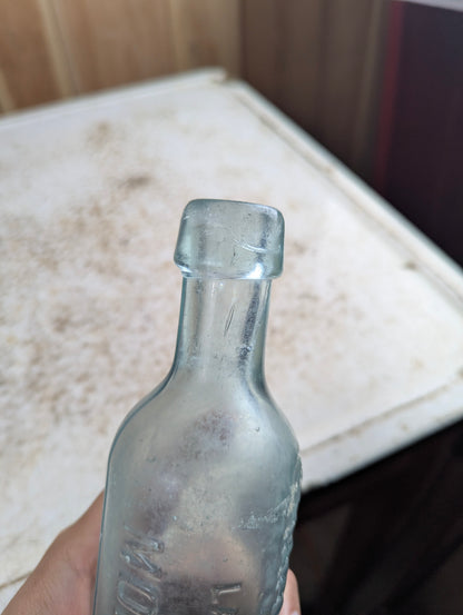 Charles Wilson Montreal Antique Embossed Aqua Glass Torpedo Hamilton Bottle