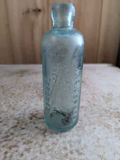 W.A. Verner Toronto Maple Leaf Embossed Aqua Glass Hutchinson Soda Bottle