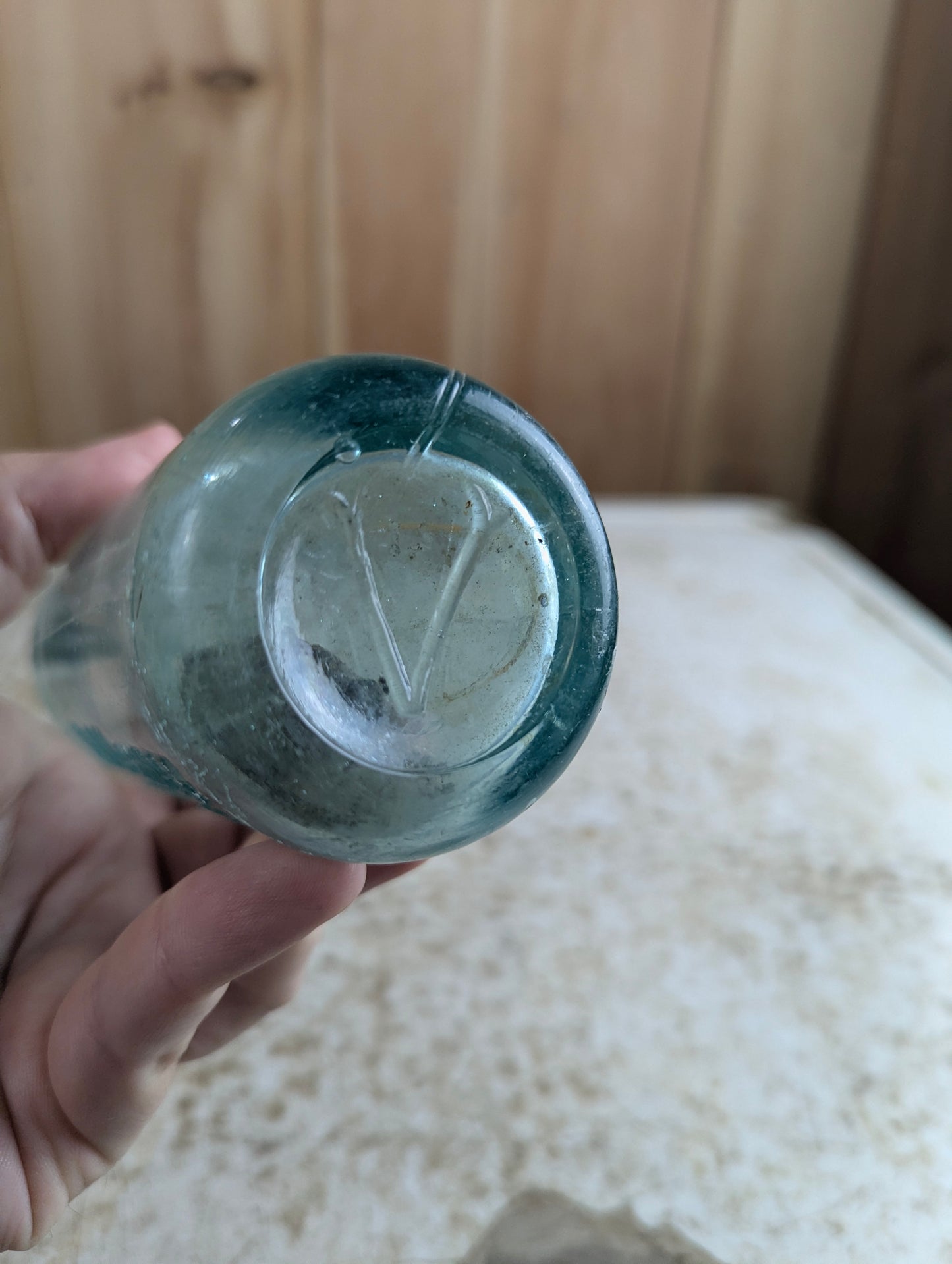 W.A. Verner Toronto Maple Leaf Embossed Aqua Glass Hutchinson Soda Bottle