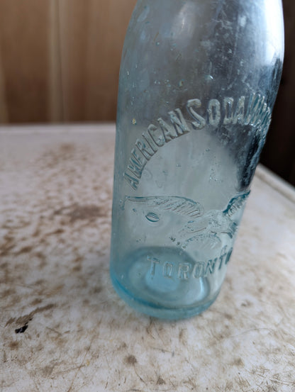 American Soda Water Mfc Co. Toronto Antique Eagle Embossed Aqua Glass Soda Bottle