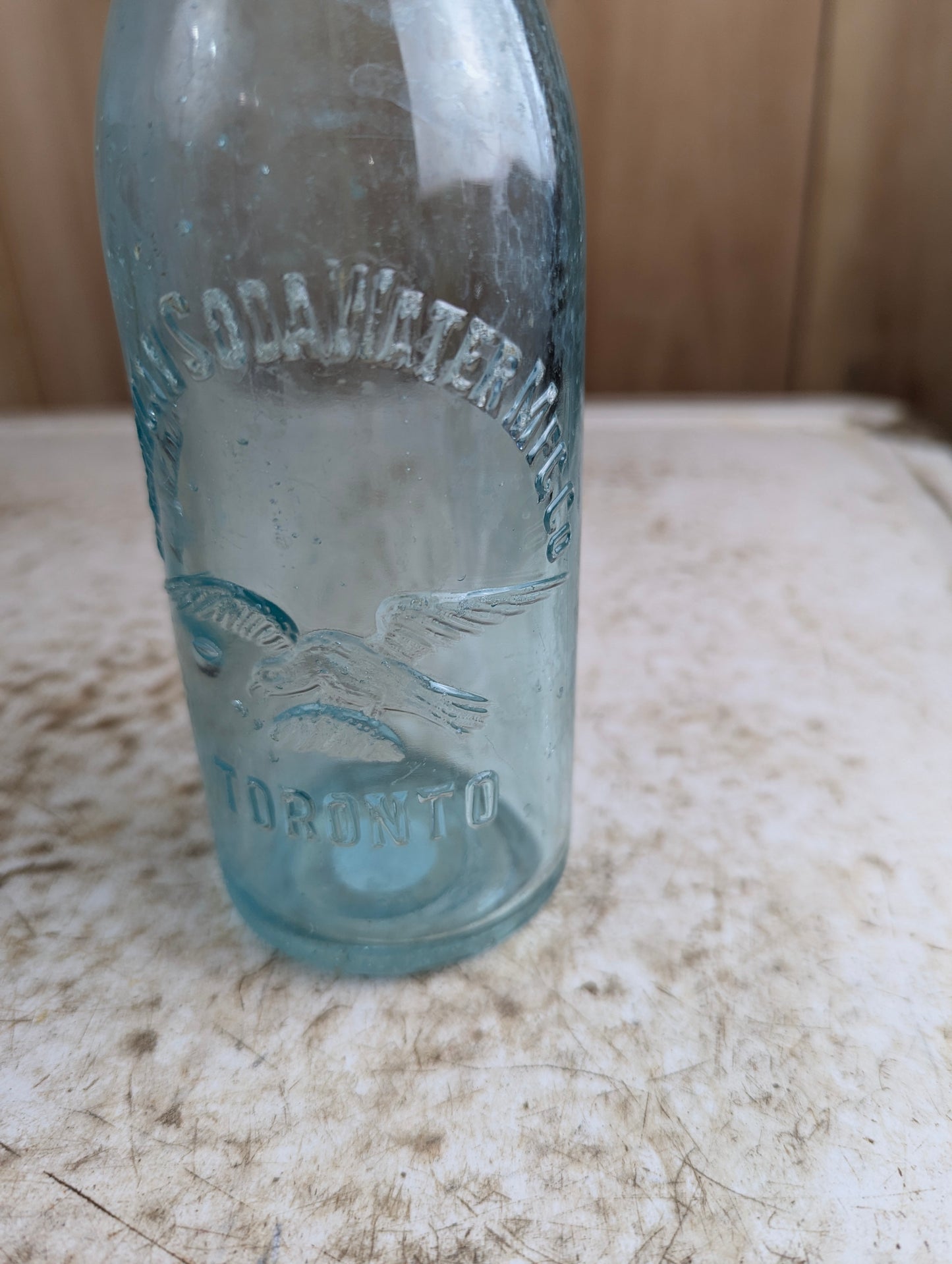 American Soda Water Mfc Co. Toronto Antique Eagle Embossed Aqua Glass Soda Bottle
