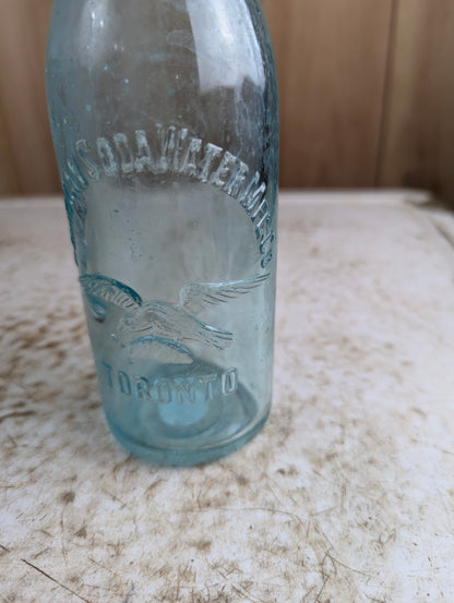 American Soda Water Mfc Co. Toronto Antique Eagle Embossed Aqua Glass Soda Bottle