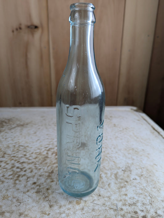 York Springs Antique Embossed Aqua Glass Soda Bottle