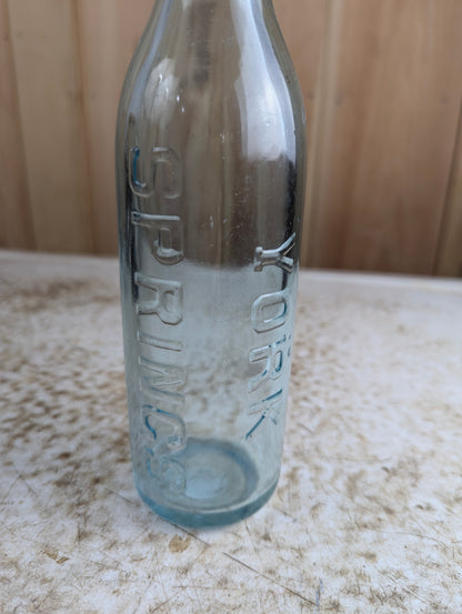 York Springs Antique Embossed Aqua Glass Soda Bottle