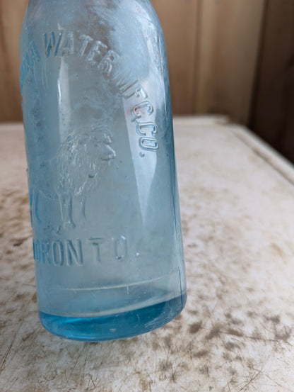 United Soda Water Mfc Co Toronto Antique Lion Embossed Aqua Blue Glass Soda Bottle