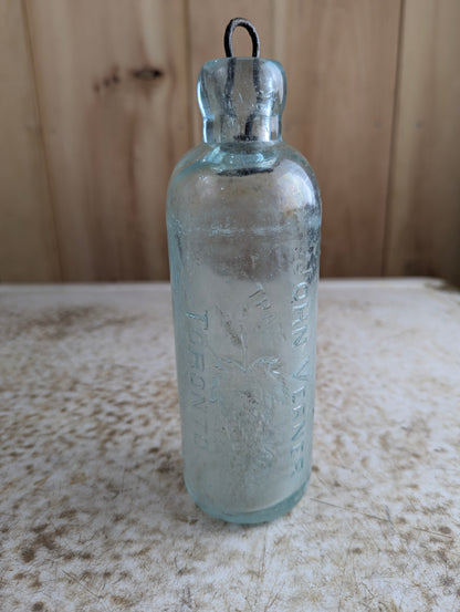 John Verner Toronto Antique Maple Leaf Embossed Aqua Glass Hutchinson Soda Bottle