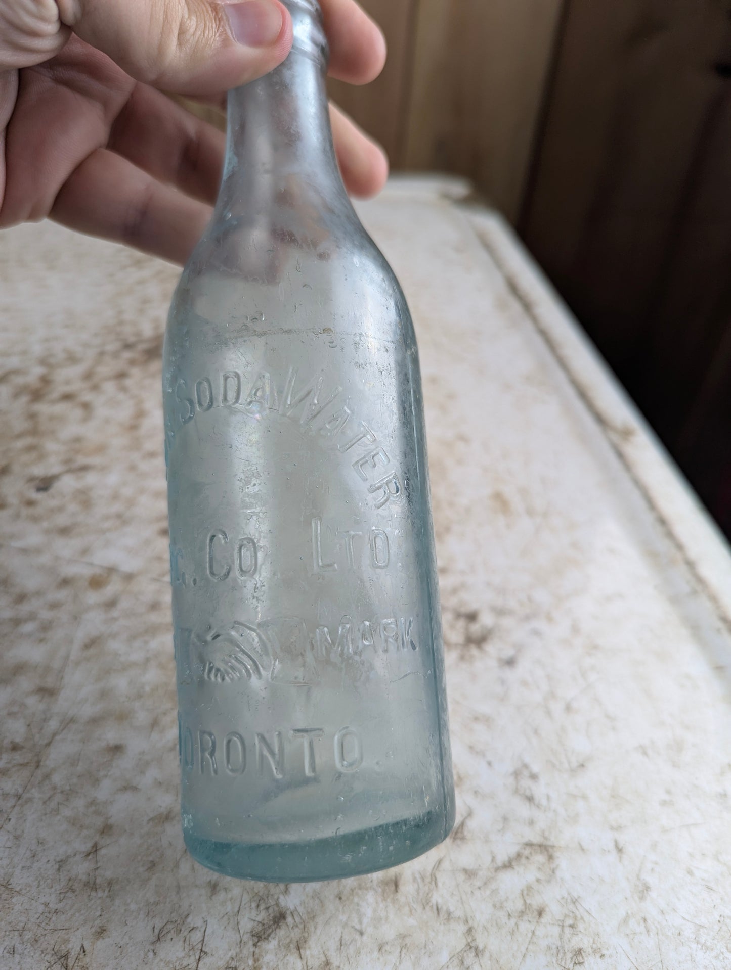 Union Soda Mfc Co Toronto Antique Embossed Aqua Blue Glass Soda Bottle