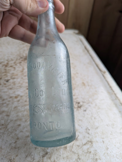 Union Soda Mfc Co Toronto Antique Embossed Aqua Blue Glass Soda Bottle